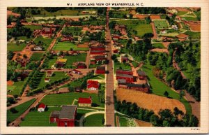 Vtg Weaverville North Carolina NC Aerial City View 1930s Linen Postcard