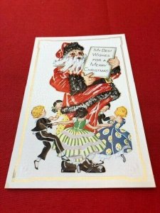 embossed postcard SANTA Red Robe With Black Trim, children dancing around him