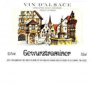 Vin D'Alsace, Gewuztraminer, Original Vintage Wine Bottle Label