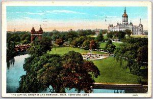 Hartford Connecticut, 1930 Capitol Grounds and Memorial Arch, Vintage Postcard