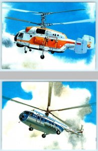 2 Postcards AEROFLOT Russian Airlines MI-8 & KA-31 HELICOPTERS 4x6
