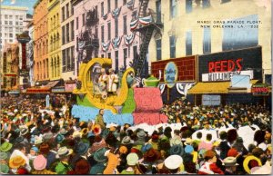Linen Postcard Mardi Gras Parade Float in New Orleans Louisiana