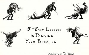 1950s DEER HUNTER 5 EASY LESSONS IN PACKING YOUR BUCK COMEDIC RPPC POSTCARD P157