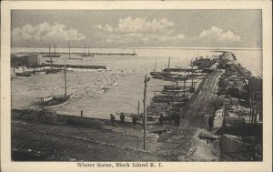 Block Island Rhode Island RI Winter Harbor Scene Vintage Postcard