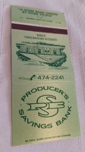 Producer's Savings Bank Green Mountain Iowa 30 Rear Strike Matchbook Cover
