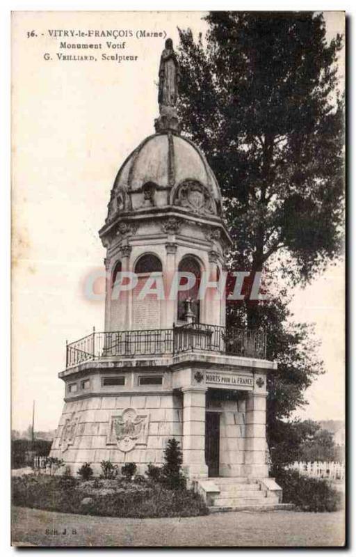 Old Postcard Vitry le Francois Marne Votive Monument