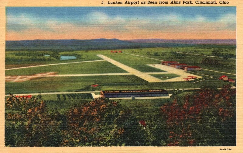 Vintage Postcard Lunken Airport As Seen From Alms Park Cincinnati Ohio J. Louis