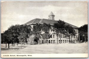 Lincoln School Minneapolis Minnesota MN Line-Trees & Building Antique Postcard