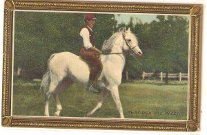 Man on his horse. Through his paces Old vintage American postcard