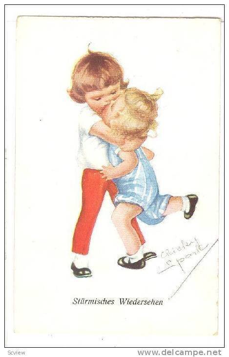 Sturmisches Wiedersehen, Little boy kissing little girl by Spark, 00-10s