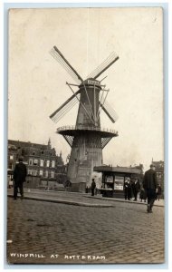 c1910's Windmill News Stand Barbershop Pole Rotterdam RPPC Photo Postcard