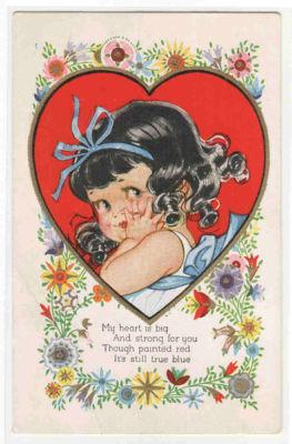 True Blue Little Girl Valentine Day 1910c postcard