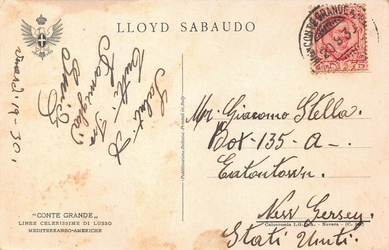 CONTE GRANDE STEA,ER-LINEE CELERISSIME LUSSO-LLOYD SABUTO ITALIAN-1930 POSTCARD