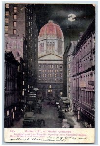 Chicago Illinois Postcard Quincy Street Night Aerial View Moonlight 1910 Antique