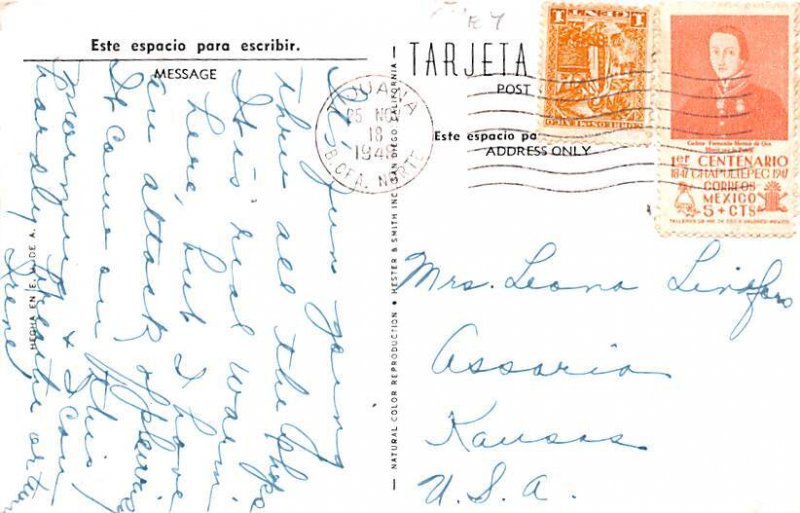 Agua Caliente Tower Tijuana Mexico Tarjeta Postal 1948 