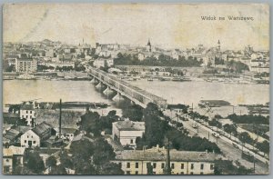 WARSAW POLAND WARSZAWA PANORAMA ANTIQUE POSTCARD