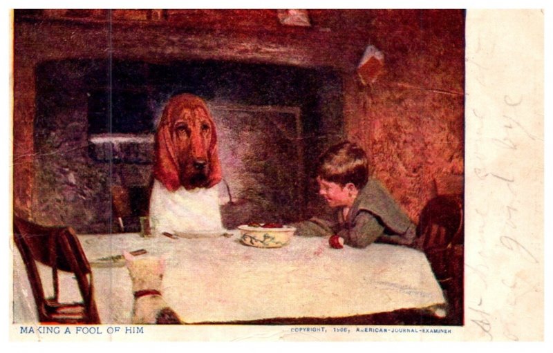 Dog , Blood Hound at Diner Table