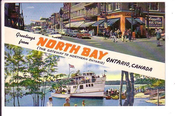 North Bay, Ontario Greetings, Downtown, Main Street, Ferry Boat Docking, 