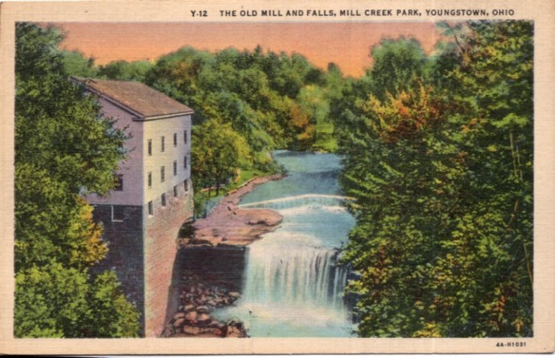 Ohio YOUNGSTOWN Mill Creek Park The Old Mill and Falls - LINEN