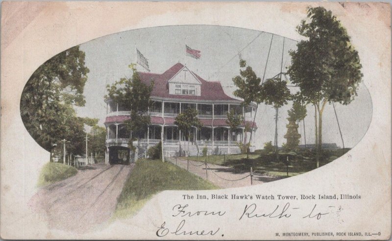 Postcard The Inn Black Hawk's Watch Tower Rock Island IL