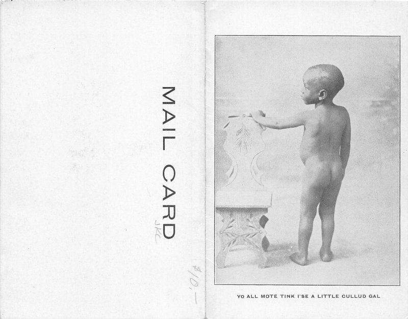 G3/ Black Americana Postcard Comic c1910 Cullad Gal 2-Panel Boy 27