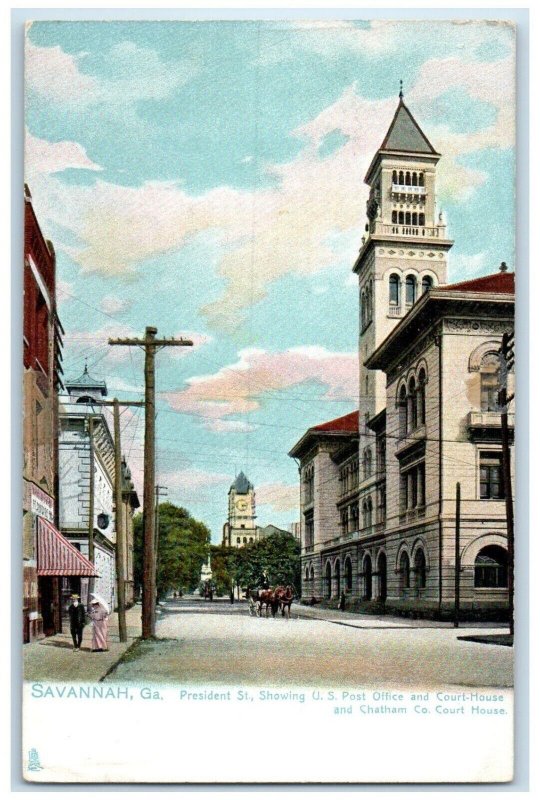President St. US Post Office Court House Savannah Georgia GA Tuck's Postcard