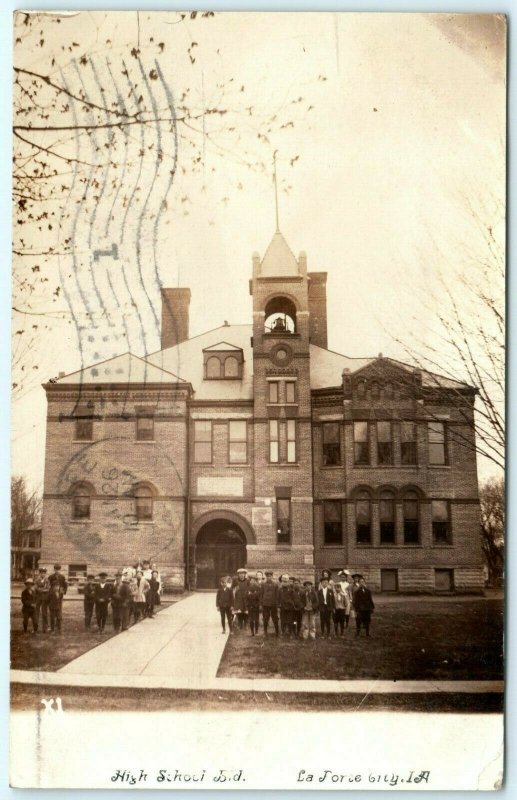 1908 La Porte City, Iowa High School Building Students RPPC Photo Postcard IA 