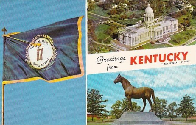 Kentucky Greetings From The Blue Grass State Showing Flag State Capitol &...