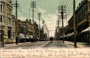 Postcard BC Victoria Government Street Streetcar Buggy Shops 1905 M65