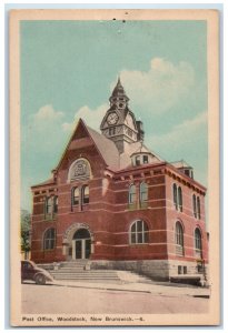 Woodstock New Brunswick Canada Postcard Post Office Building c1940's Vintage