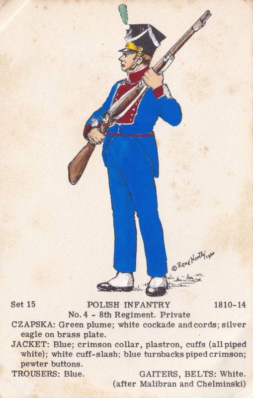 Polish Infantry 8th Regiment Private Napoleonic War Uniform PB Postcard