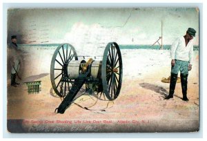 1908 U.S Life Saving Crew Shooting Over Boat Atlantic City New Jersey Postcard