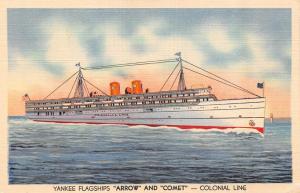 COLONIAL LINE SHIPS   Yankee Flagship Comet Underway   c1940's Linen Postcard