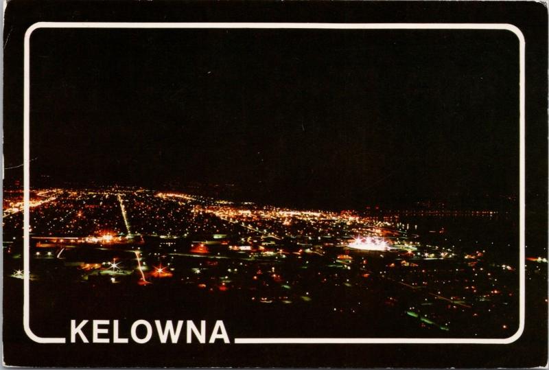 Kelowna BC British Columbia Night View Crown Look-Out Vintage Postcard D38
