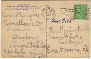 1947 Philadelphia PA The Art Museum Pennsylvania Antique Old Linen Era Postcard