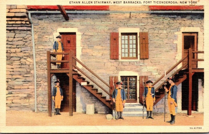 New York Fort Ticonderoga West Barracks Ethan Allen Stairway 1941 Curteich