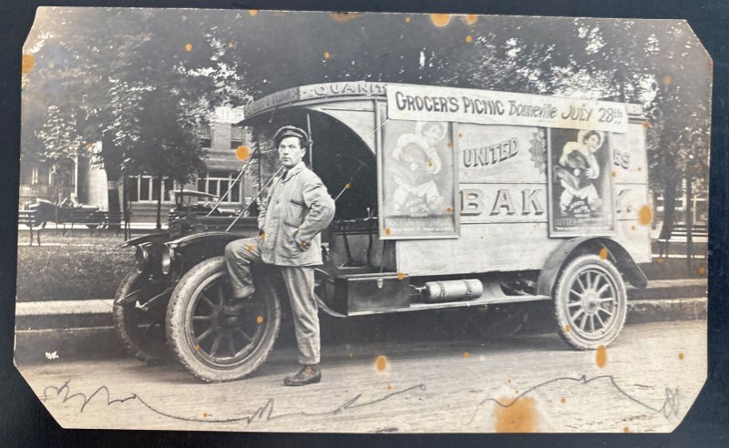 Mint USA Real Picture Postcard Advertising Grocers Picnic United Bakery Truck 