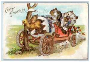 1910 Easter Anthropomorphic Rabbit Car Crash Accident Eggs Fell Antique Postcard