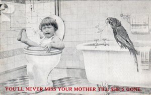 13441 Comic Bathroom (and Parrot) Card - 1911