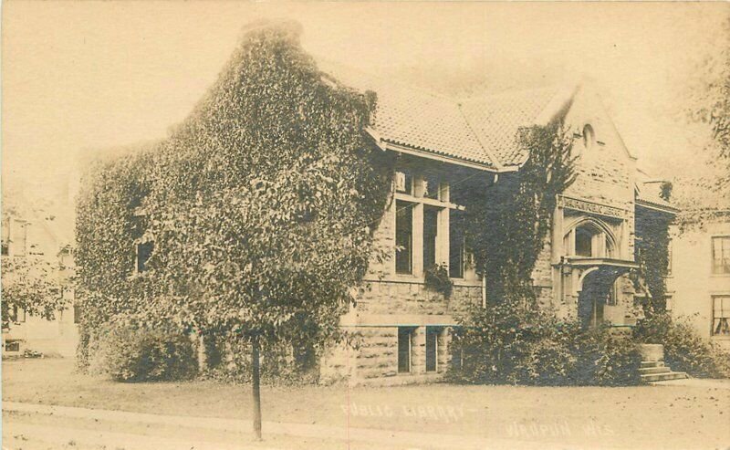 C-1910 Public Library Waupun Wisconsin RPPC Photo Postcard 20-6404