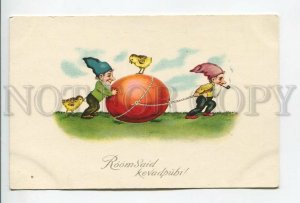 461980 EASTER Smoking Gnome DWARF Huge Egg CHICKEN Vintage postcard