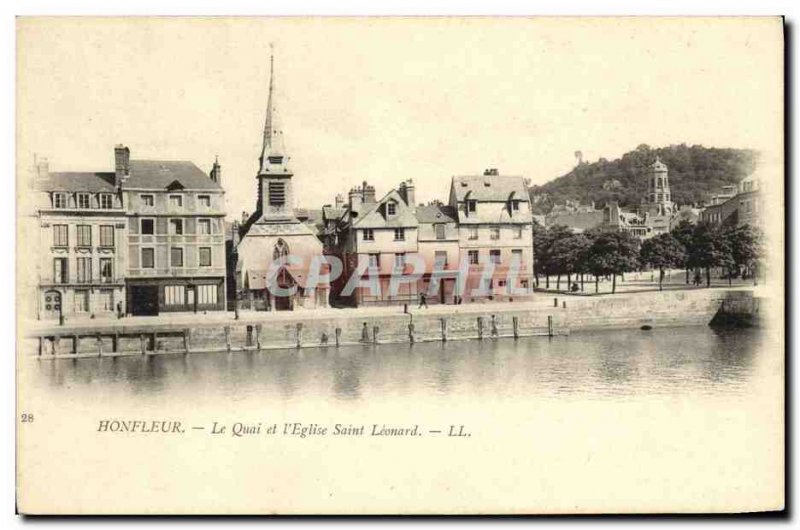 Old Postcard Honfleur Le Quai The Church of St. Leonard