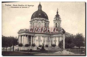 Old Postcard Torino Reale Basilica di Superga e Monumento ad Umberto