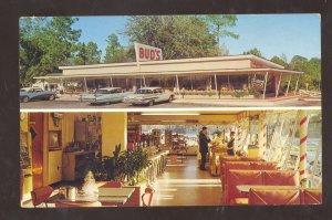 HILLARD FLORIDA BUD'S RESTAURANT VINTAGE ADVERTISING POSTCARD OLD CARS INTERIOR