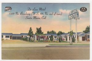 De Luxe Motel US 101 Santa Maria California linen postcard