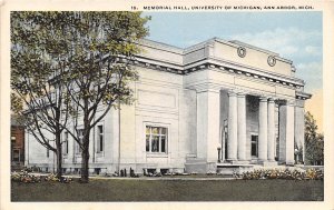 Memorial Hall University Michigan Ann Arbor MI 1920s postcard