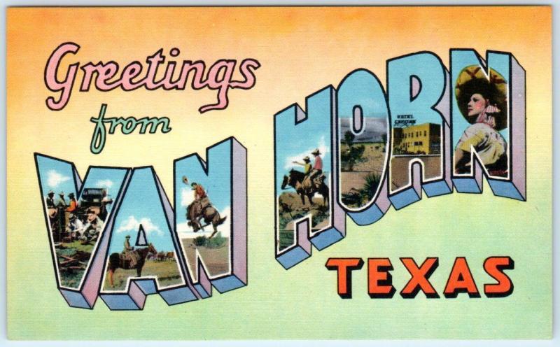 Large Letter Linen  VAN HORN, TEXAS   TX   c1940s  Colourpicture Postcard