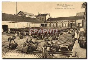 Old Postcard Champagne Moet & Chandon handling wines in barrels