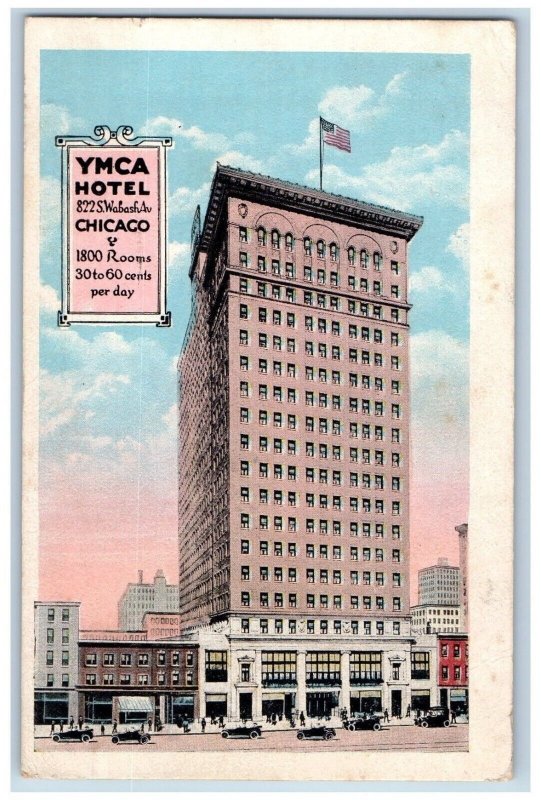 Chicago Illinois IL Postcard YMCA Hotel Building Cars Street View 1918 Antique