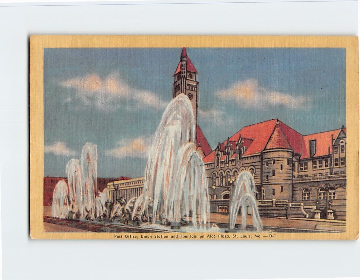 Postcard Post Office, Union Station and Fountain on Aloe Plaza, St